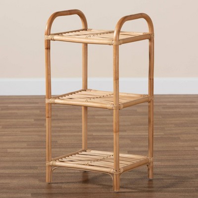 Natural Brown Rattan 3-Tier Étagère with Ergonomic Handles