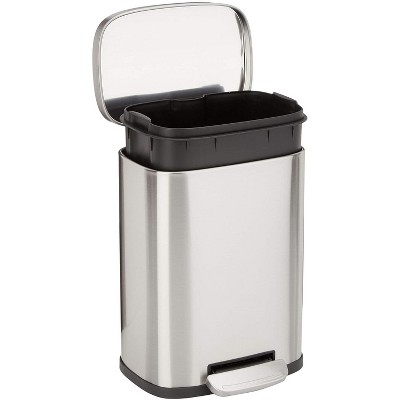 Basics Smudge Resistant Small Rectangular Trash Can With Soft-Close Foot Pedal, Brushed Stainless Steel