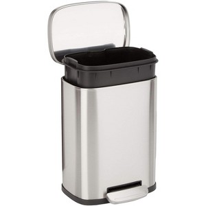 Basics Smudge Resistant Small Rectangular Trash Can With Soft-Close Foot Pedal, Brushed Stainless Steel - 1 of 4