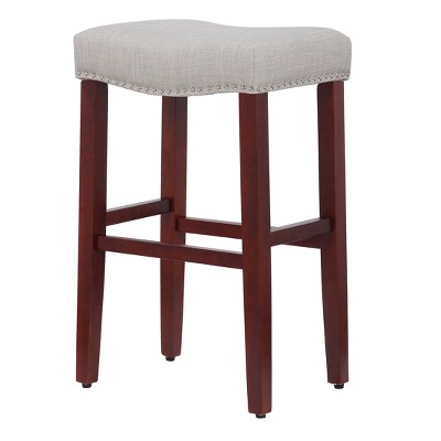 Modern Farmhouse 29" Gray Wood Upholstered Saddle Bar Stool - Set of 2