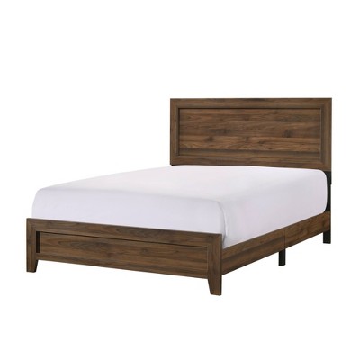 Queen Bed with Panel Design Headboard and Footboard Brown - Benzara