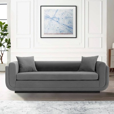 Edmonda Dark Gray Velvet Upholstered Sofa with Pillows