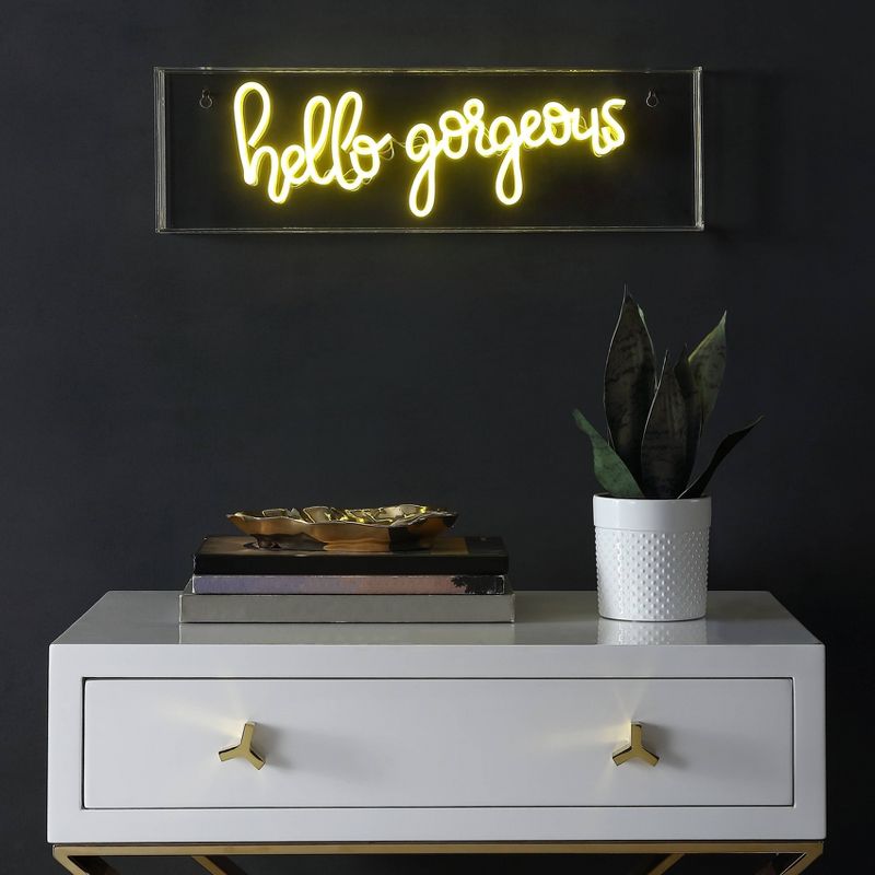 20&#34; Hello Gorgeous Contemporary Glam Acrylic Box Pendant (Includes LED Light Bulb) Neon Yellow - JONATHAN Y, 4 of 6