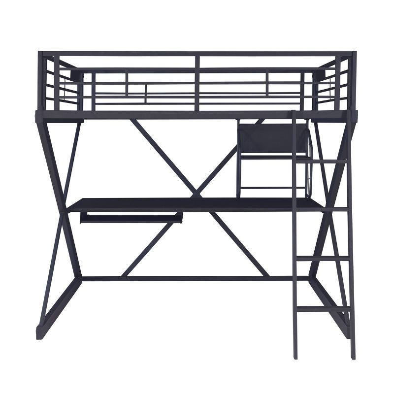 Zayne Modern Industrial Black Metal Kids&#39; Full Sized Loft Bed with Built in Study Desk - Powell, 4 of 10