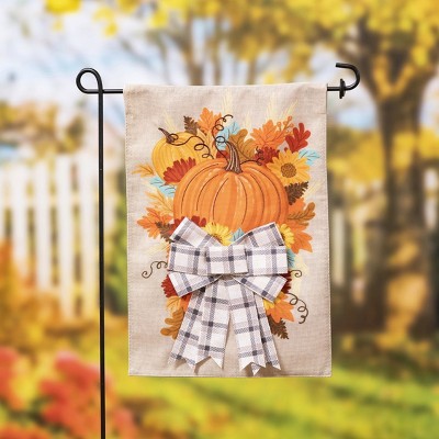 Rustic Fall Pumpkin and Bow Burlap Garden Flag