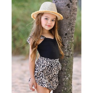 Roaring Fun Leopard Print Top and Ruffle Short Set Mia Belle Girls - 1 of 4