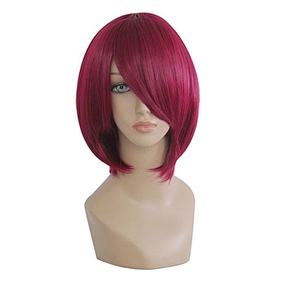 Unique Bargains Women's Bob Wigs 14" Wine Red with Wig Cap