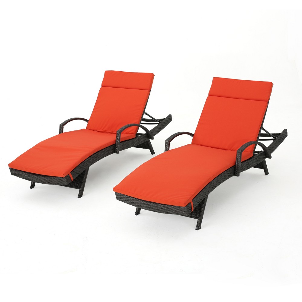 Photos - Garden Furniture Salem Set of 2 Gray Wicker Adjustable Chaise Lounge with Arms - Orange - C