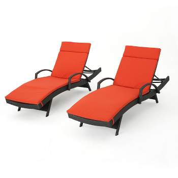 Salem Set of 2 Gray Wicker Adjustable Chaise Lounge with Arms - Orange - Christopher Knight Home