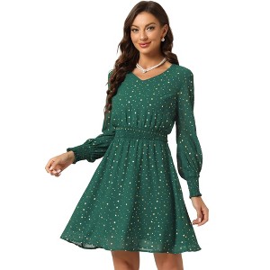 Allegra K Women's Chiffon V-Neck Smocked Waist Metallic Stars Dress - 1 of 4
