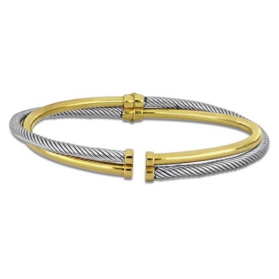 EVERLY JEWELRY | Two Tone Silver twisted white 2 row Hinge wide Bangle