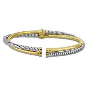 EVERLY JEWELRY | Two Tone Silver twisted white 2 row Hinge wide Bangle - 1 of 4