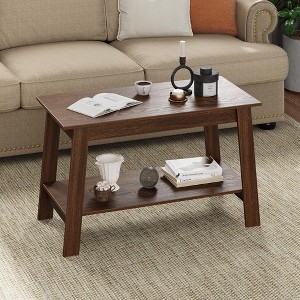 2-Tie Coffee Table, Rustic Wood Living Room Tables with Open Rectangular Storage Compartment - 1 of 4