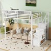White Metal Queen Size Loft Bed with Stairs Storage Shelves and High Loft Bed with Wardrobe for Kids Teens - 2 of 4