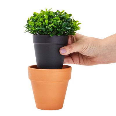 Mini Green Plastic Boxwood Topiary Centerpiece Set