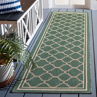 Green and Beige Geometric Indoor/Outdoor Runner Rug