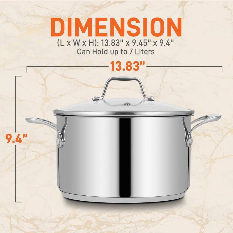 NutriChef Commercial Grade Heavy Duty 8 Quart Stainless Steel Stock Pot with Riveted Ergonomic Handles and Clear Tempered Glass Lid (2 Pack), 3 of 7