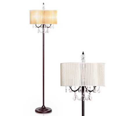 Tangkula Elegant Design Sheer Shade Floor Lamp Light w/ Hanging Crystals LED Bulbs