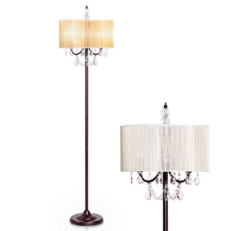 Tangkula Elegant Design Sheer Shade Floor Lamp Light w/ Hanging Crystals LED Bulbs, 1 of 9