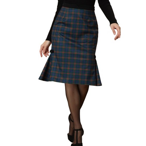 Plaid pencil hotsell skirt navy