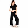 Anna-Kaci Lounge Women's Minimalist Black Pajama Set with Soft Short Sleeve Crop Top and High Waist Wide-Leg Pants- Black,Small - 3 of 4