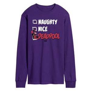 Men's - Marvel - Naughty Nice Deadpool Long Sleeve Graphic T-Shirt - 1 of 2
