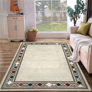 10x13 Machine Washable Modern Bordered Area Rug Non Slip Contemporary Geometric Accent Rugs for Living Room, Bedroom, Dining Room Office - 1 of 4