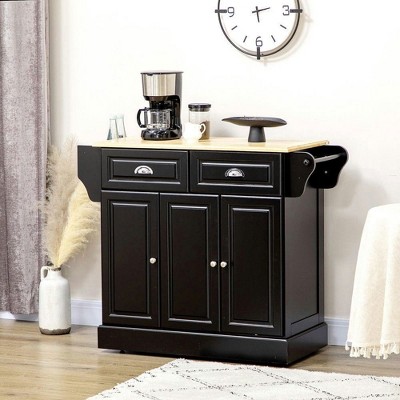 Resenkos Triple-Cabinet Kitchen Island on Wheels, Kitchen Storage Cabinet with Drawers, Rolling Utility Cart, Black