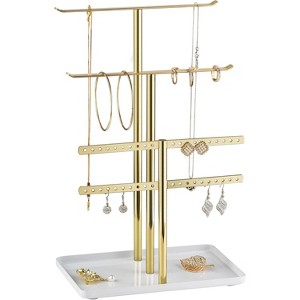 14.5-Inch Gold Jewelry Stand - Holds 80 Pieces, Sturdy Display for Necklaces & Bracelets - 1 of 4