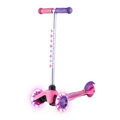 Ignight Pink/Purple 3 Wheel Kids Scooter W/ Light Up Wheels & Tbar