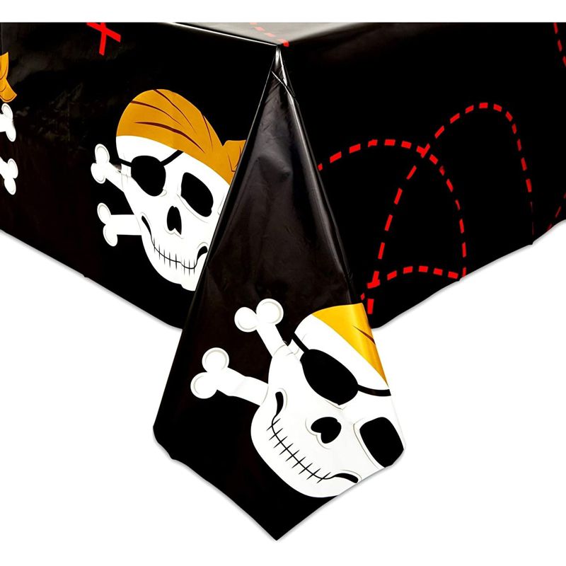 Blue Panda 3 Pack Skull Plastic Tablecloths for Pirate Birthday Party (54 x 108 In), 3 of 7