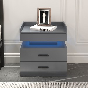 NicBex Modern Nightstand with Adjustable LED Strip Light 2-drawer Bedside Table with Storage Space for Bedroom, Study, Living Room - 1 of 4