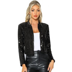 INSPIRE CHIC Women's Long Sleeve Open Front Sequin Fabric Blazer - 1 of 4