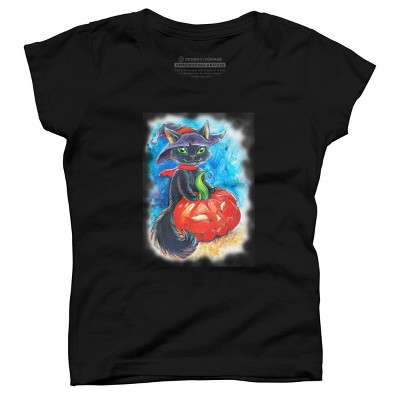 Girl's Design By Humans halloween. the witch cat By POLINART T-Shirt