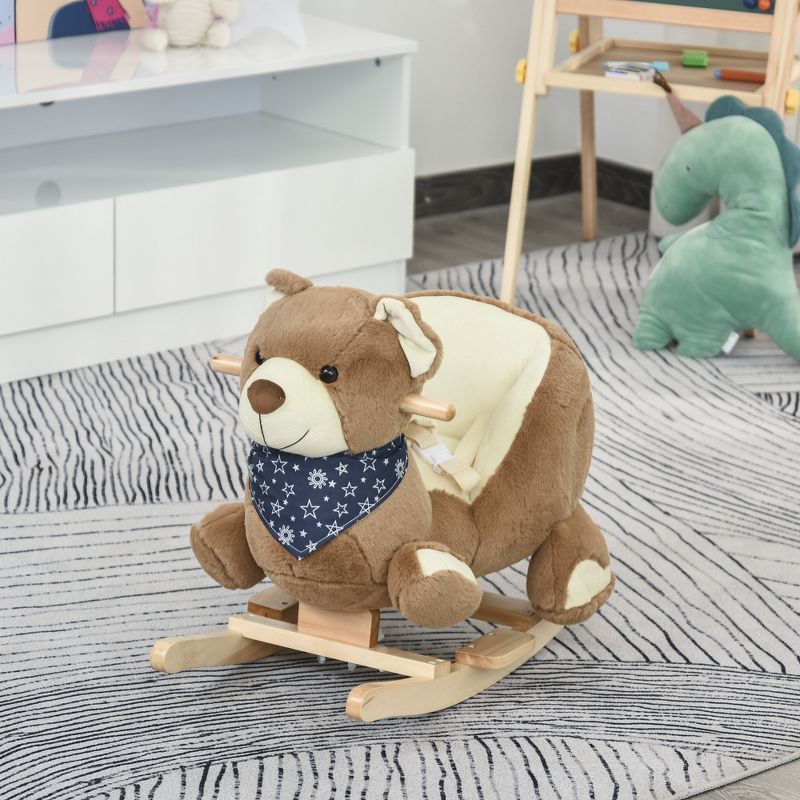 Qaba Kids Ride-On Rocking Horse Toy Bear Style Rocker with Fun Music & Soft Plush Fabric for Children 18-36 Months, 3 of 10