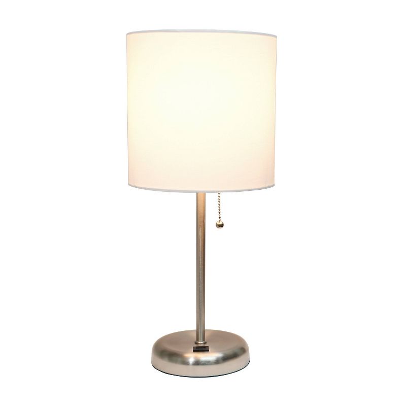 19.5" Bedside USB Port Feature Metal Table Desk Lamp Brushed Steel Fabric Shade - Creekwood Home, 3 of 10