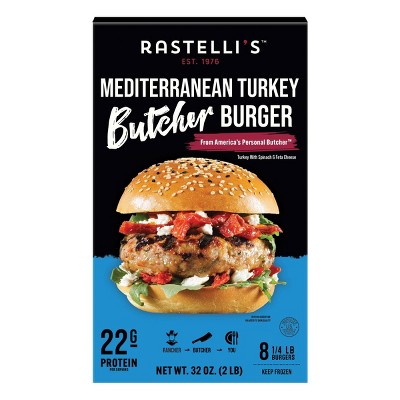 Rastelli's Mediterranean Turkey Butcher Burger with Spinach and Feta - Frozen - 2lbs/6ct