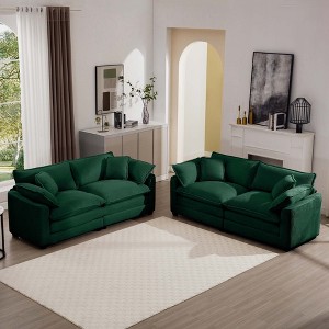 Modern Corduroy Fabric 2-Piece Living Room Sofa Set, Two 2-Seater Sofas with Deep Seats and 8 Cushions - 1 of 4