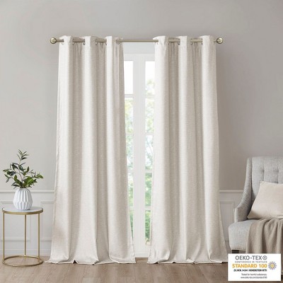 PAGED 42x84 Inch Tonal Printed Faux Silk Total Blackout Curtains,Curtain Panels for Living Room,Bedroom(2 Pcs Window Panels)