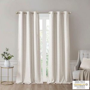 PAGED 42x84 Inch Tonal Printed Faux Silk Total Blackout Curtains,Curtain Panels for Living Room,Bedroom(2 Pcs Window Panels) - 1 of 4