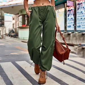 Women's Summer Fall Cargo Jogger Long Pants Drawstring Elastic Waist Casual Cinched Ankle Loose Fit Trousers - 1 of 4