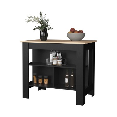 TiramisuBest Wine Storage Pedestal Kitchen Island White and Macadamia with White for Kitchen Islands & Carts