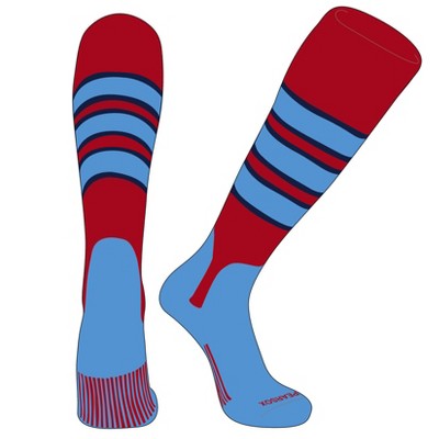PEAR SOX OTC Baseball Softball Stirrup Socks (C, 5in) Red, Navy, Sky Blue, Sky Blue (XL)