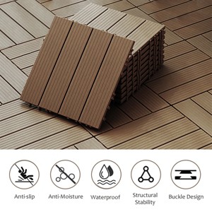 DOMETOUR 12"x12" Plastic Interlocking Deck Tiles Set of 35pcs, Patio Deck Tilesb Waterproof Floor Decking Tiles for Outdoor Indoor - 1 of 4