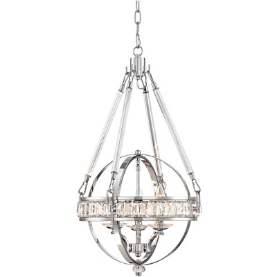 Possini Euro Design Chrome Crystal Orb Pendant Chandelier 16" Wide Modern 3-Light Fixture Dining Room House Foyer Kitchen Entryway