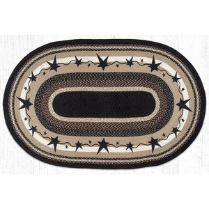 Earth Rugs Handcrafted Primitive Stars Black Oval Jute Tread 5'x8' Eco-Friendly Accent - 1 of 3