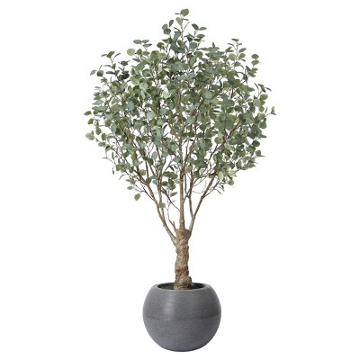 DR.Planzen 7ft UV Resistant Fake Eucalyptus Tree with Grey Tall Planter, Artificial Eucalyptus Tree for Indoor Outdoor Home Decor, Big Faux Plant