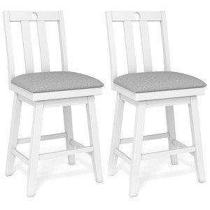 Tangkula 25" Swivel Counter Height Chairs Set of 2 w / Upholstered Seat Rubber Wood Frame - 1 of 4