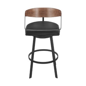 HomeRoots 30" Black and Brown Faux Leather and Iron Low Back Bar Height Swivel Bar Chair - 1 of 4