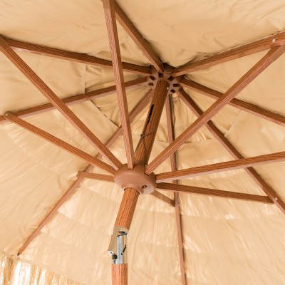 Tiki 9-Foot Tan Crank Patio Umbrella with Wood Frame